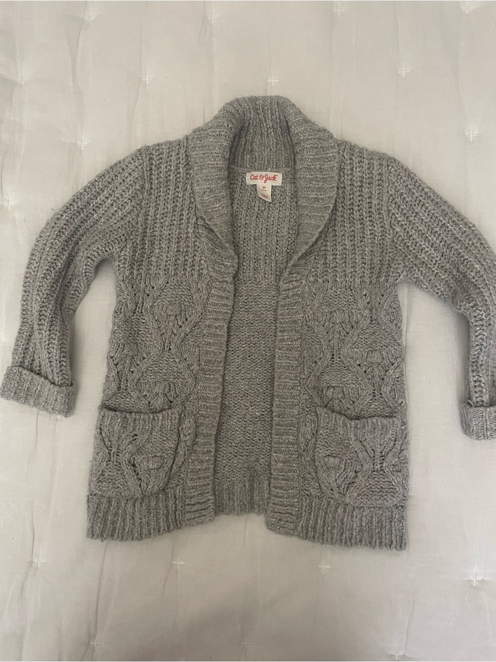 Cat & Jack Gray Shawl-Collar Cable Knit Toddler Sweater